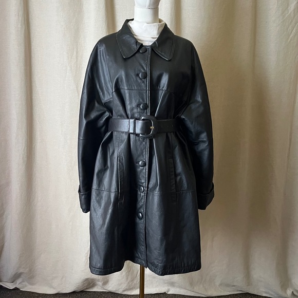 American Vintage Jackets & Blazers - Vintage Silhouettes Black Leather Coat 1X Quilted Lining Button Front